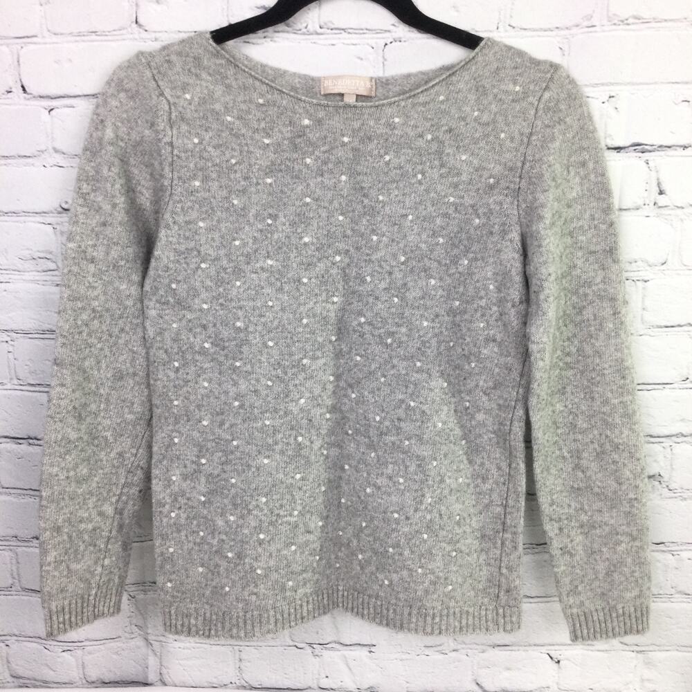 Benedetta B Gray Quiet Luxury Preppy Merino Wool Cashmere Minimalist Sweater M